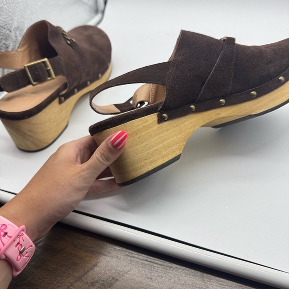 Anthropologie Silent D Georgia Suede Leather Slingback Clogs Brown Size 40 - Picture 4 of 16